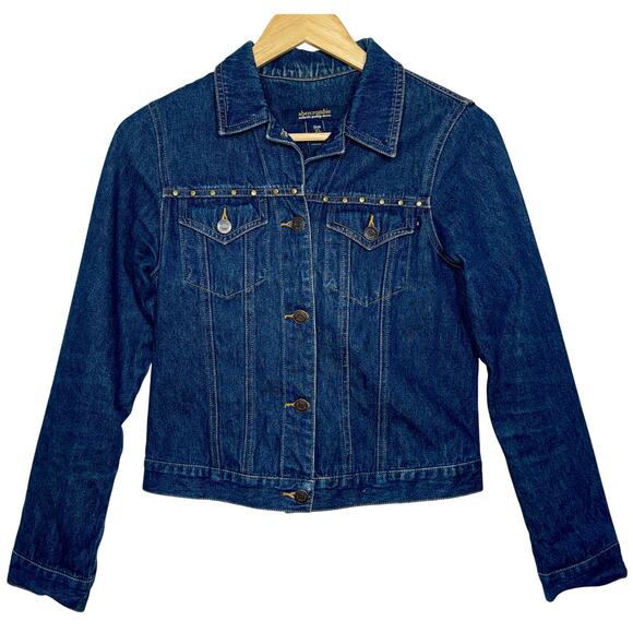 Abercrombie & Fitch Blue Denim Brown Studded Jean Jacket Coat Womens Size XL - Picture 1 of 9
